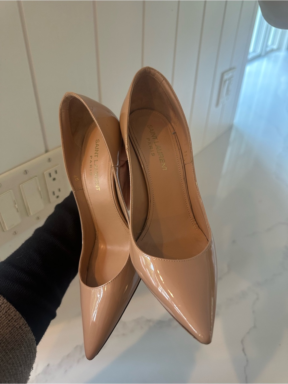 Saint Laurent Blush Patent Pointed-Toe Pumps